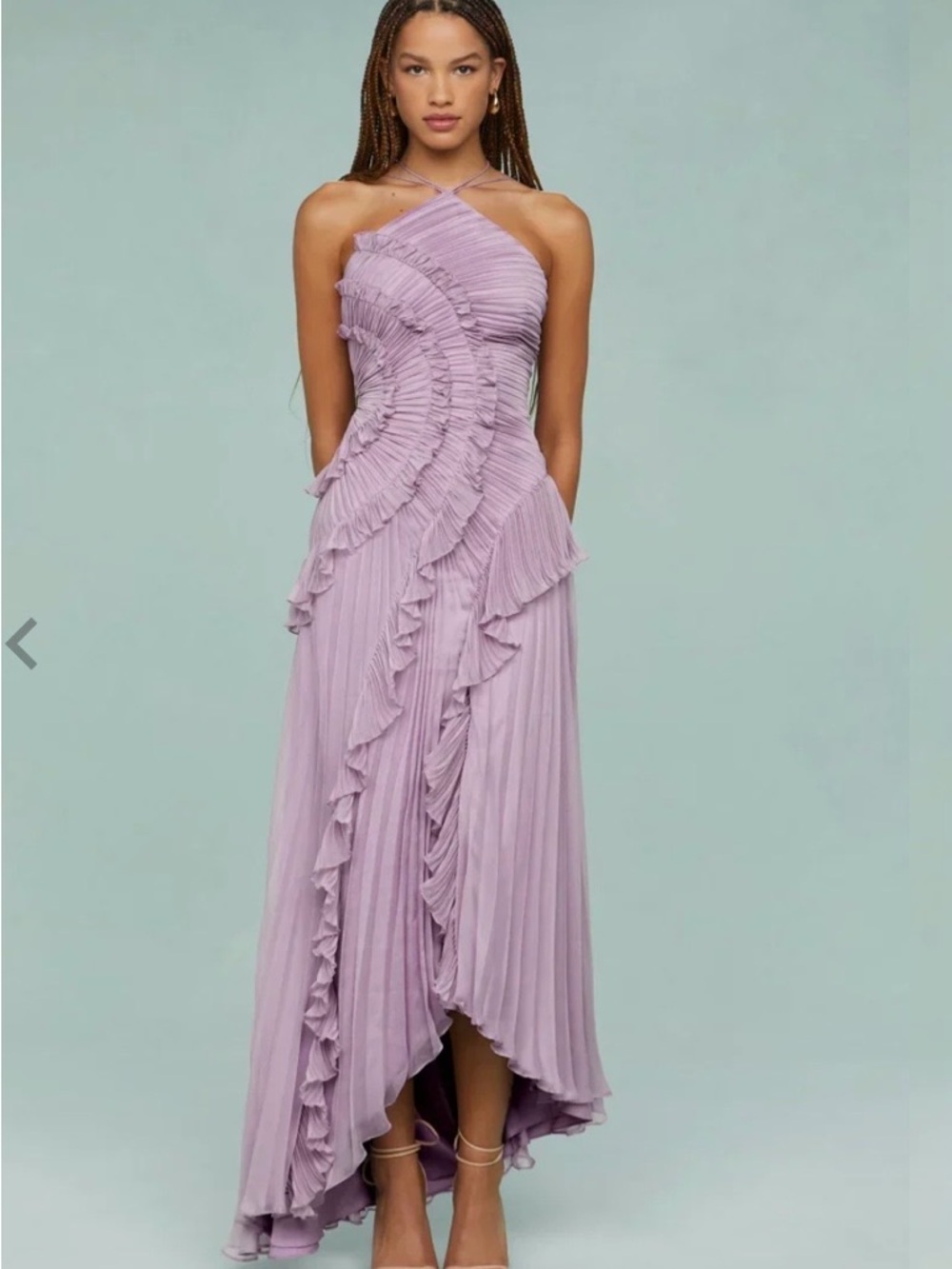 Ruffled Asymmetrical Lavender Halter Midi Dress